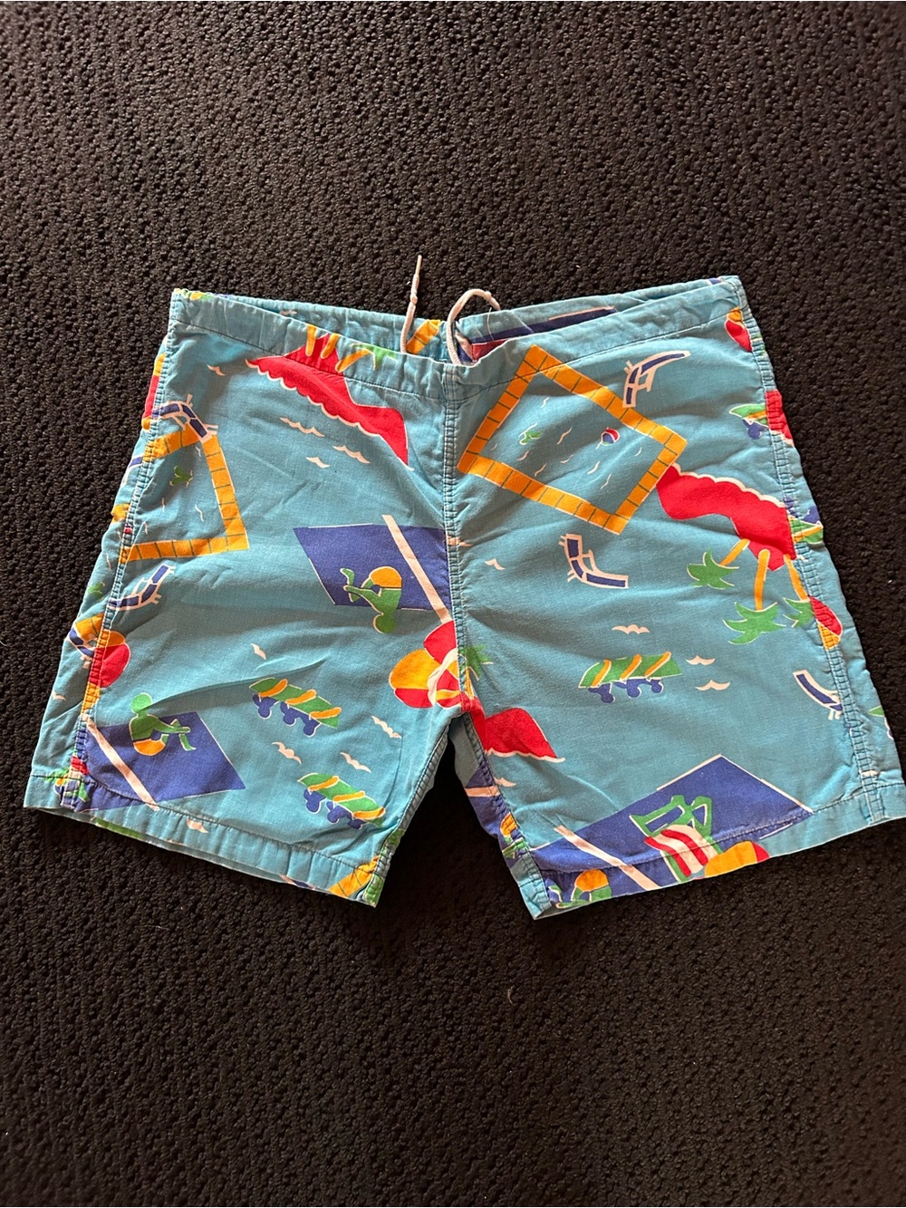 Vintage Arrow Men's Aqua Blue Tropical Print Swim Shorts